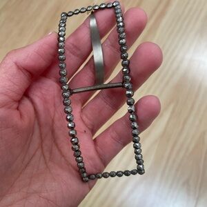 Antique Rectangular Silver Buckle with Rhinestones